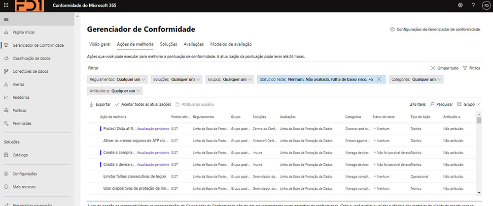 tela mostra gerenciador de conformidade